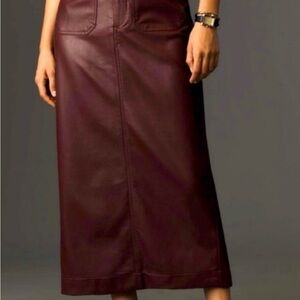New! Anthropologie Maeve Colette Deep Burgundy Vegan Leather Maxi Skirt